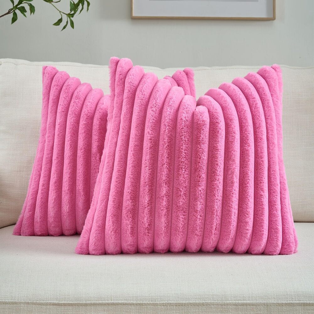 3970 Hot Pink Striped Decorative Throw Pillow Covers 16x16 Inch Set of